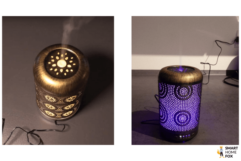 Der SALKING Aroma Diffuser ist eingeschaltet und leuchtet gelb und lila.